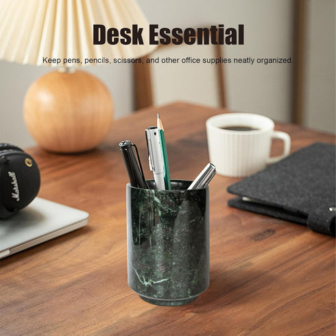4 Inches Handcrafted Green Marble Tumbler Cup | Multi-Use Organizer for Pens, Makeup Brushes, Toothbrush | Home Office