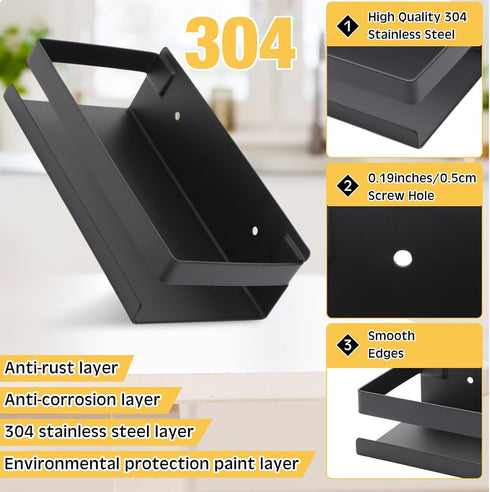 2 Room(7.87 Inches/ 20 cm,Black) Lallisa Pieces Stainless Steel Shelf Bathroom Shower Floating Shelves Wall Mounted