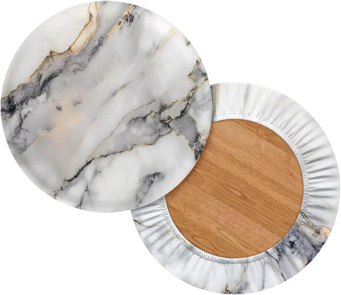 Marble Print Bar Stool Covers, Stetchable Round Stool Cushion Cover Bar Chair Covers Removable Washable Chair Covers for Dining Room Office Hotel Set of 2