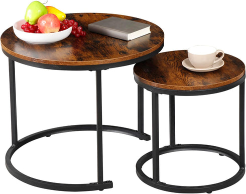 ZENY Nesting Coffee Table Set of 2, 23.6inch Round Coffee Table Wood