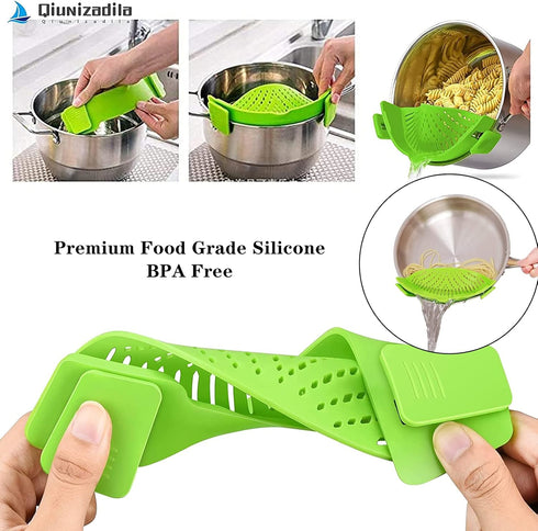 2 Pcs Silicone Clip on Strainer, Fits All Pots and Bowls for Pasta, Meat, Vegetables, and Fruit