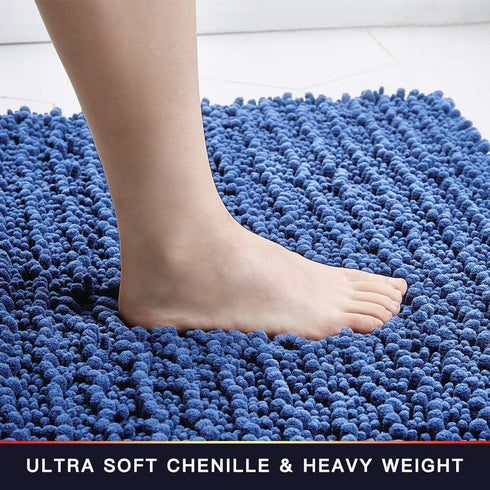 Walensee Non Slip Bathroom Rug, 24x17 Inch Dark Blue, Water Absorbent Super Soft Chenille Mat, Machine Washable