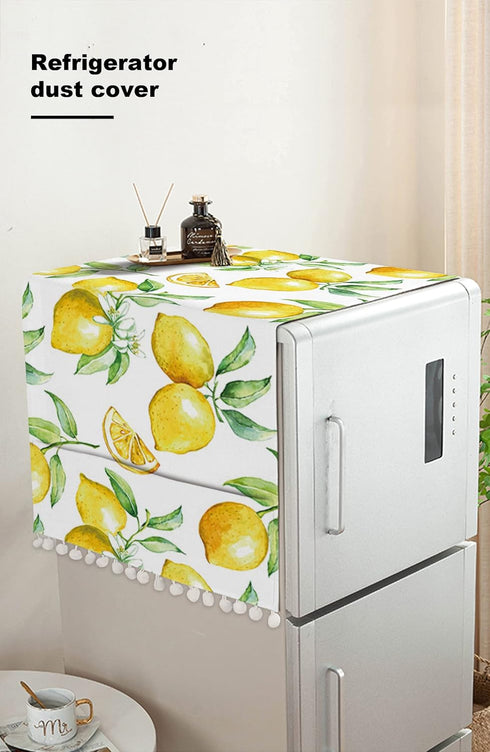 Microwave Oven Dust Cover, Yellow Lemon Watercolor Fruits Anti-Slip Cover with Storage Pockets, 12" X 35"