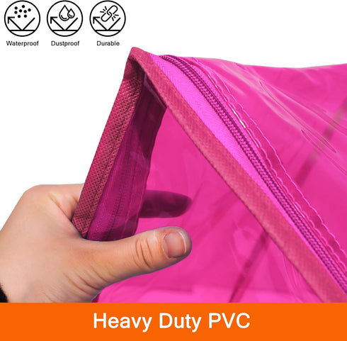 Vieshful 3 Pack Pink 40L Clear Clothes Storage Bag with Zipper for Comforter, Blanket, Bedding, Duvet, Transparent Totes