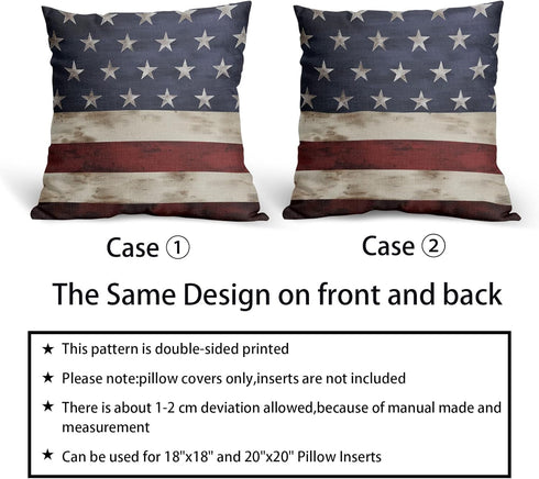 Independence Day American Flag Throw Pillow Covers, Set of 2, 18X18 Inches, Patriotic Stripes for Home Decor