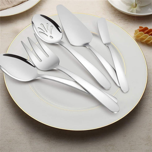 5-Piece Silverware Serving Utensils, HaWare Durable Stainless Steel Serving Spoon Fork, Mirror Polished, Dishwasher Safe