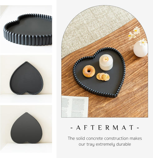 Coffee Table Tray, Home Decor Heart Shaped Tray, Concrete Black Coffee Table Decor Trays, Serving Decorative Trays