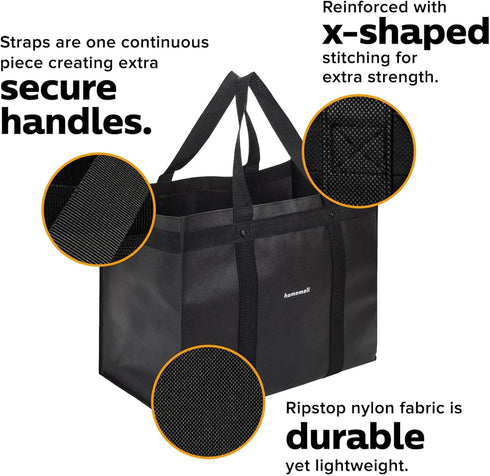 Homemell 100 LBS, 4-Pack) Heavy Duty Reusable Grocery Bags, Large Collapsible Tote Bag Holds Extra-Strength Premium
