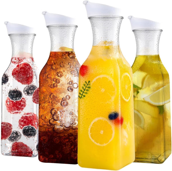 Set of 4 Plastic Carafe with Lid, 50 Oz Carafes for Mimosa