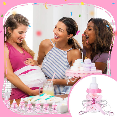 PINKXHY 80 3.5 Inch Pcs Baby Mini Milk Bottle Baby Shower Favor with Small Plastic Bear Candy Bottle with Ribbon