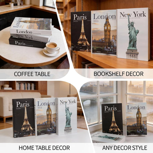 YOYMJBY 3 (3-Paris PCS Faux Decorative Books for Home Decor-Coffee Table Books Decor-Aesthetic Fake/Faux Books