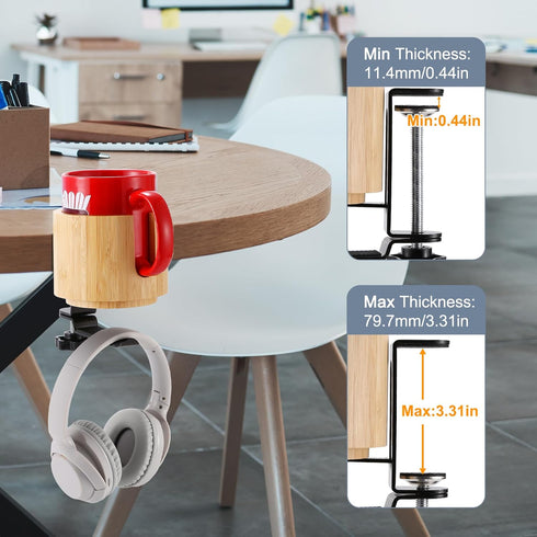 Nnewvante Desk Cup Holder, 2 in 1 360° Rotating Headphone Hanger and Anti-Spill Cup Holder for Gaming Desk