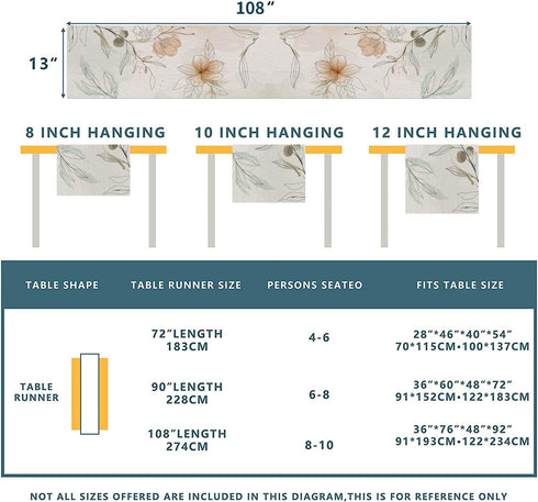 ARBINSON 13 108 Inch, Summer 13" 108") Watercolor Floral Spring Table Runner x Art Flowers Seasonal Holiday Kitchen