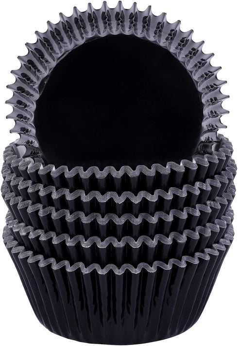 URATOT 100 Pieces Black Foil Metallic Cupcake Liners, Muffin Wrappers, Muffin Paper Cases, Foil Baking Cups