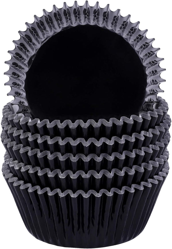 URATOT 100 Pieces Black Foil Metallic Cupcake Liners, Muffin Wrappers, Muffin Paper Cases, Foil Baking Cups