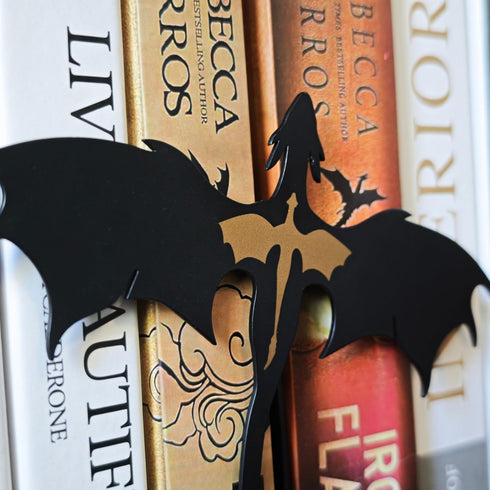 YUKEI 4th 6.7" Metal Fantasy Dragon Shelf Decor Wing Dragon Silhouette Bookend Ornament for Fantasy Readers and Book