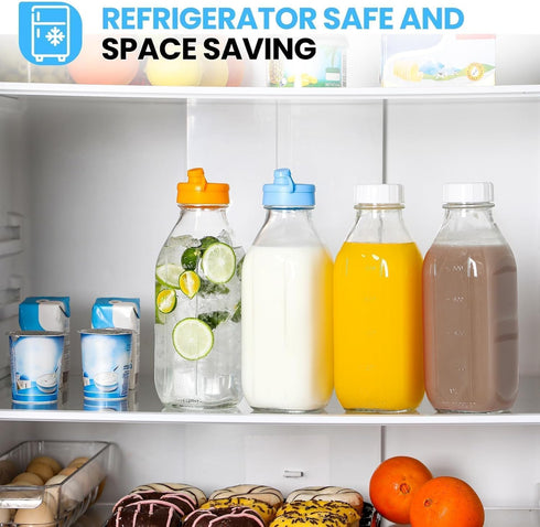 2 Pack 32 OZ 2 2 2 Glass Milk Bottles with Pour Spout Lids & Nut Milk Bags & Airtight Caps, Reusable Glass Bottles
