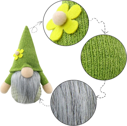 Gehydy Set of 2 Plush Spring Gnomes, Handmade Green Scandinavian Tomte Easter Sunflower Decoration for Home Kitchen
