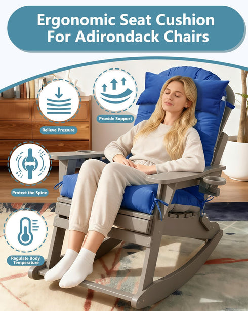 NAVINE Adirondack Chair Cushion& Head Resting Pillow, High Back Patio Cushions with Ties and Non-Slip Bottom