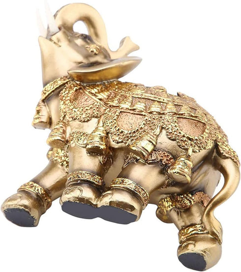 Golden Polyresin Elephant Statue Sculpture - Trunk Wealth Lucky Collectible Figurine Gift Home Decor Feng Shui