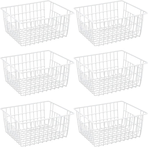 Redrubbit Large Wire Storage Baskets, Set of 6 Farmhouse Metal Freezer Basket Organizers with Handles for Kitchen,