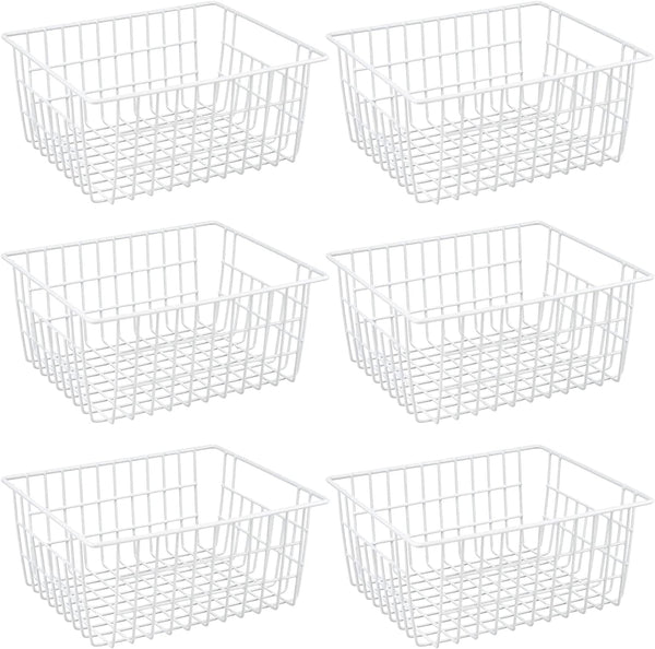 Redrubbit Large Wire Storage Baskets, Set of 6 Farmhouse Metal Freezer Basket Organizers with Handles for Kitchen,