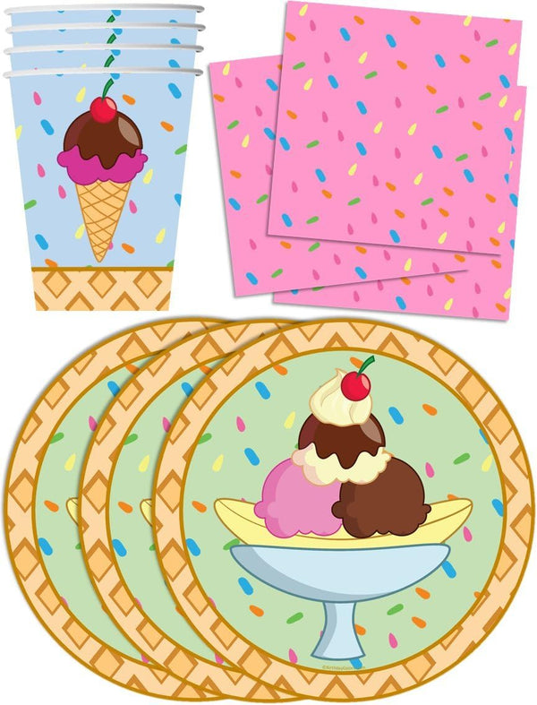 Ice Cream Shop Birthday Party Supplies – Decorations, Tableware Set for 16 Includes Plates, Napkins, and Cups