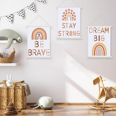 3 Fumete Pcs Boho Nursery Wall Art Decor, Be Brave, Dream Big, Stay Strong Rainbow Canvas Wall Art Poster for Boys