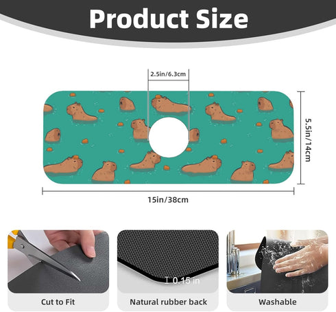 KIKICHUA (15" 5.5" Cute Capybara Play Eat Food Kitchen Sink Splash Guard Faucet Mat Super Absorbent Fast Drying Mat