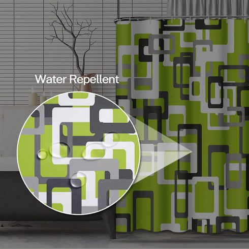 Shower Curtain Set, Modern Lime Green Black Gray White 72"x72" Waterproof Bath Bathroom Curtain with Hooks