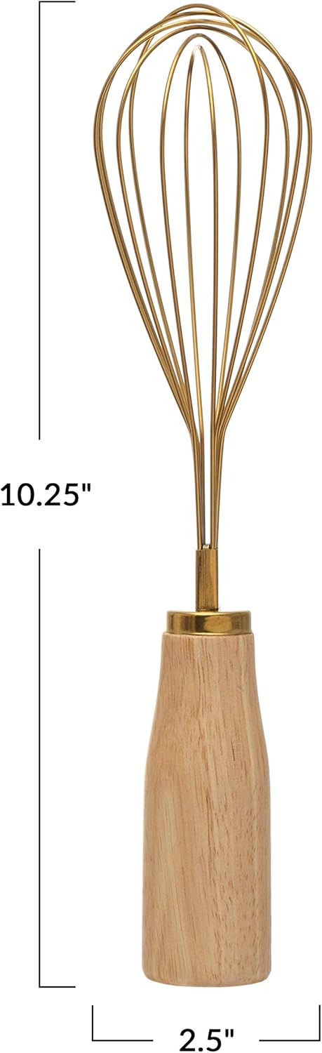 Bloomingville Standing Stainless Steel Wood Handle, Gold Finish Whisk, 10.25" by Bloomingville
