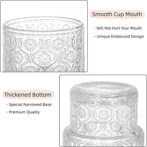 8 Pack 7 oz AVLA Vintage Drinking Glassware, Romantic Water Juice Glass Tumbler Cup, Clear Stackable Coffee Cocktail