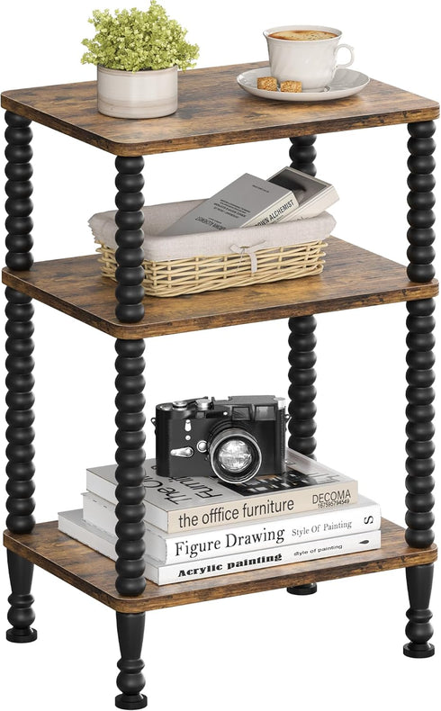 Side Table, Small End Table, 3-Tier Nightstand with Storage Shelves, Sofa Table