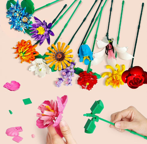 Flowers Bouquet Building Set, 980 PCS - 12 Kinds of Flowers, Botanical Collection for Mother's Day, Birthdays, Gifts