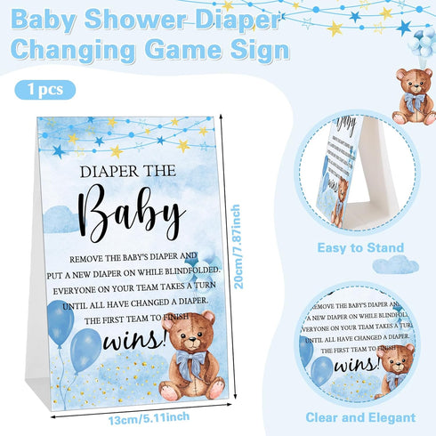 RoundFunny 33 Pcs Baby Shower Diaper Changing Game Supplies Including Dolls Blindfold Diapers Wooden Sign for Changing