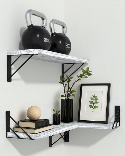 WhiteSet 3) BAYKA Wall Shelves for Bedroom Decor, Floating Wall Shelves for Living Room Kitchen Storage, Mounted Rustic