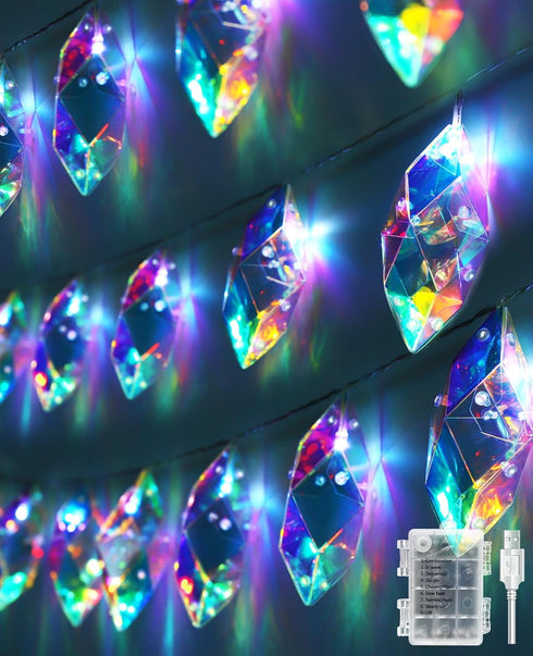 AceList Iridescent String Lights Indoor, 20 LED 9.84FT Holographic Battery & USB