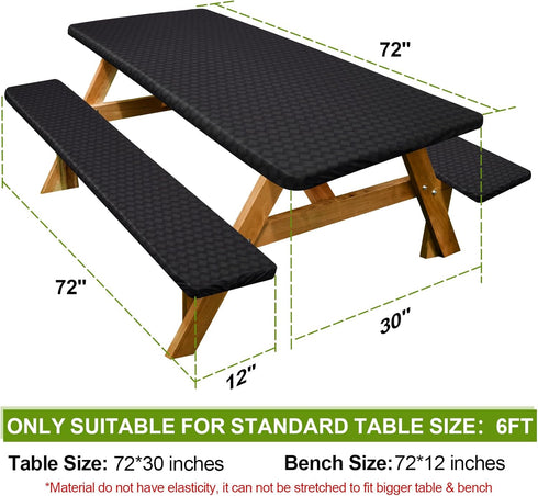 72in, Play Tailor Picnic Table Cover with Bench Covers Camping Essentials Waterproof Windproof Camping Tablecloth