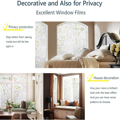 LEMON CLOUD Decorative Window Privacy Film, 3D Stained Glass Window Sticker, Anti-UV Sun Blocker (Rainbow Tulip Design,