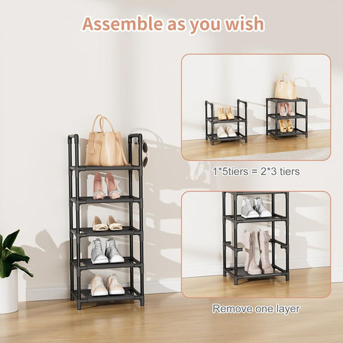 5 5-10 Closet, LANTEFUL Narrow Shoe Rack Tier Shoe Shelf Storage for Pairs Shoe and Boot, Sturdy Shoe Storage Space