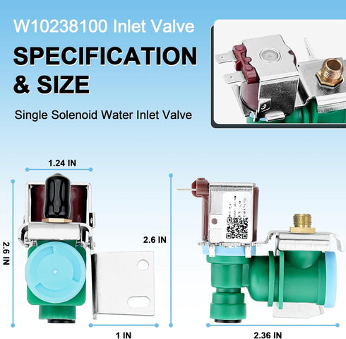 W10238100 W10498992 WPW10238100 Refrigerator Water Inlet Valve Fit for Whirlpool, Replaces W11451511 W11512399 1872938.