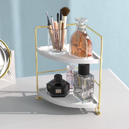 2-Tier Counter Countertop Makeup Perfume Organizer, Bathroom Corner Shelf Vanity Bedroom Storage Tray,Kitchen Spice