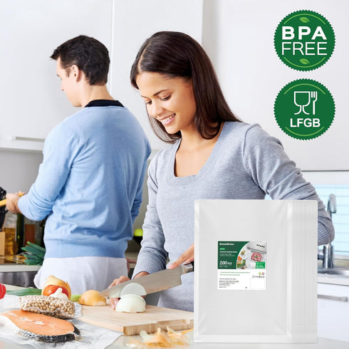 Bonsenkitchen Vacuum Food Sealer Bags, 200 Quart 8" x 12", BPA Free, Commercial Grade for Food Storage and Sous Vide