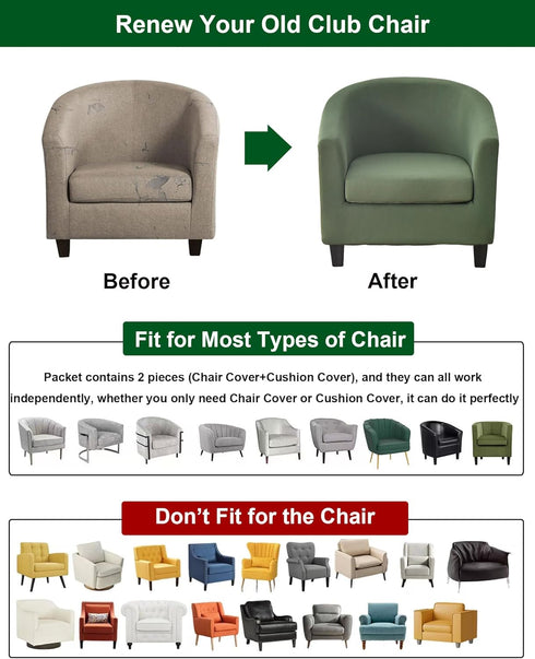 2 CRFATOP Piece Club Chair Slipcover Stretch Barrel Chair Covers Solid Tub Chair Slipcovers Soft Armchair Covers
