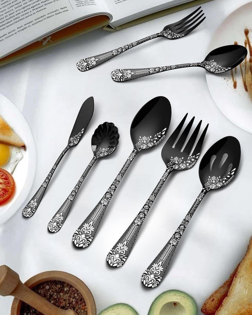 EUIRIO 5PCS Serving Utensils Set, Includes Large Serving Spoon, Slotted Serving Spoon, Serving Fork, Sugar Spoon &