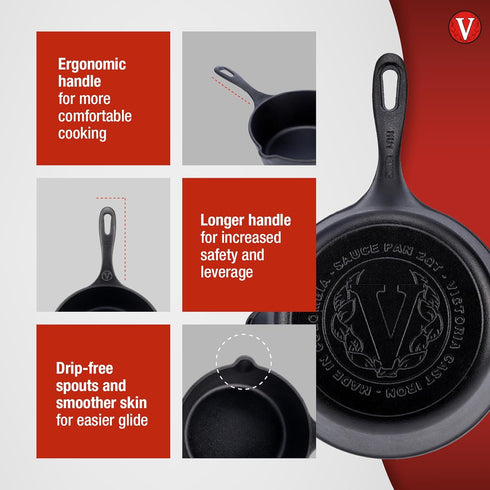 Victoria Cast Iron Saucepan, 2QT Melting Pot, Made in Colombia