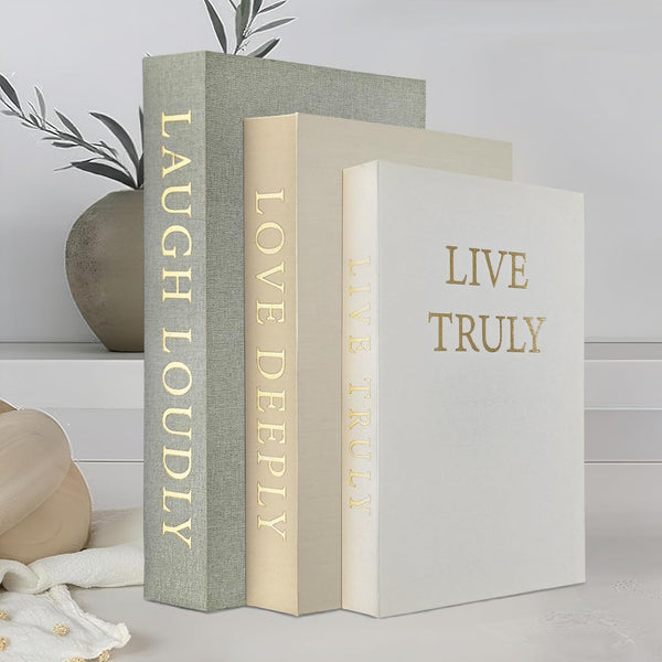 Aesthetic Decorative Books, Set of 3 Linen Fake Book Boxes, Faux Book