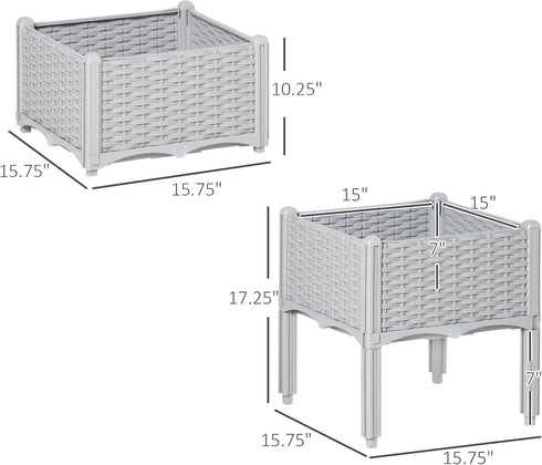 2 Outsunny Piece Raised Garden Bed with Legs, Planter Box Raised Bed to Grow Flowers, Herbs & Vegetables, Gray