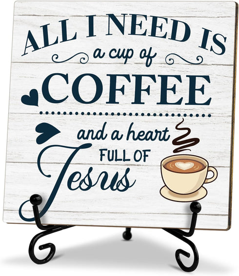 Zwsrplo Coffee Bar Decor, Coffee Station Signs Jesus Sign, Christian Gifts Home Office
