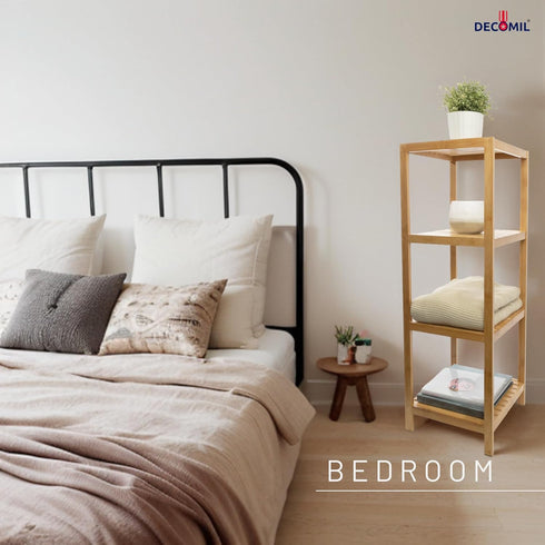 4 DECOMIL - Tier Standing Bamboo Shelf | Freestanding Bathroom Shelf | Multifunctional Storage Rack